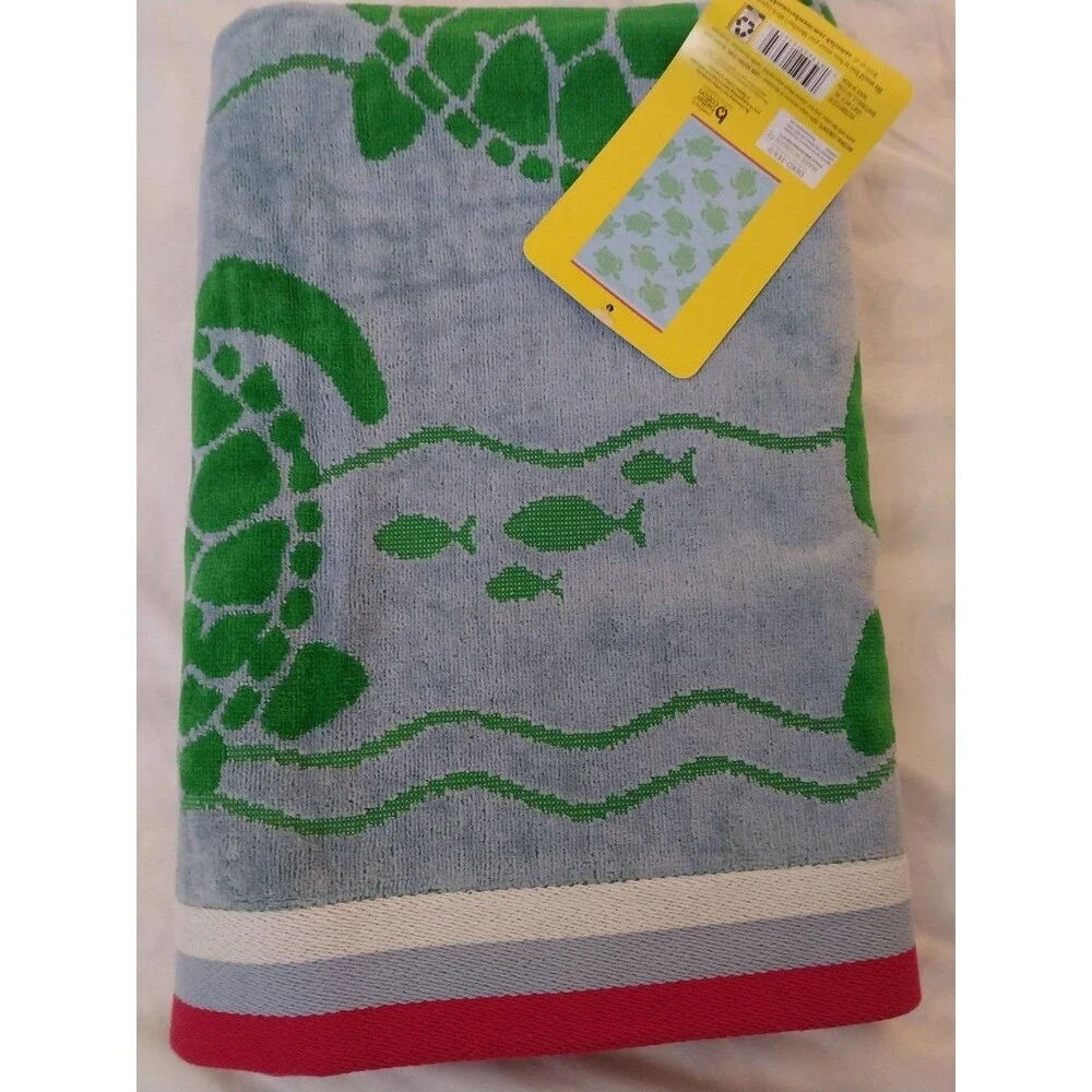 Member's Mark Kids Beach Towel Turtle Swim 30x60 in Green 100% Cotton Bath Towel